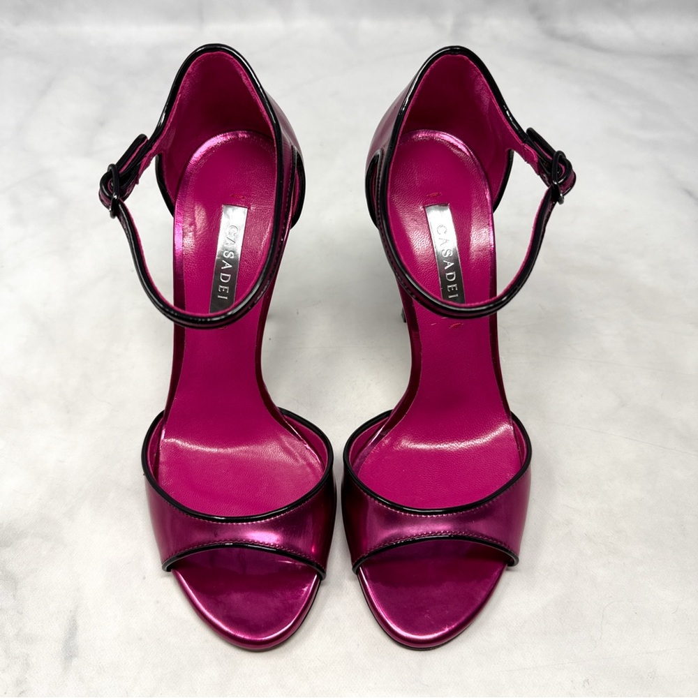 CASADEI Candylux Blade Chrome Metallic Ankle Strap Stiletto Sandal Heels Pink 35 - Picture 6 of 14